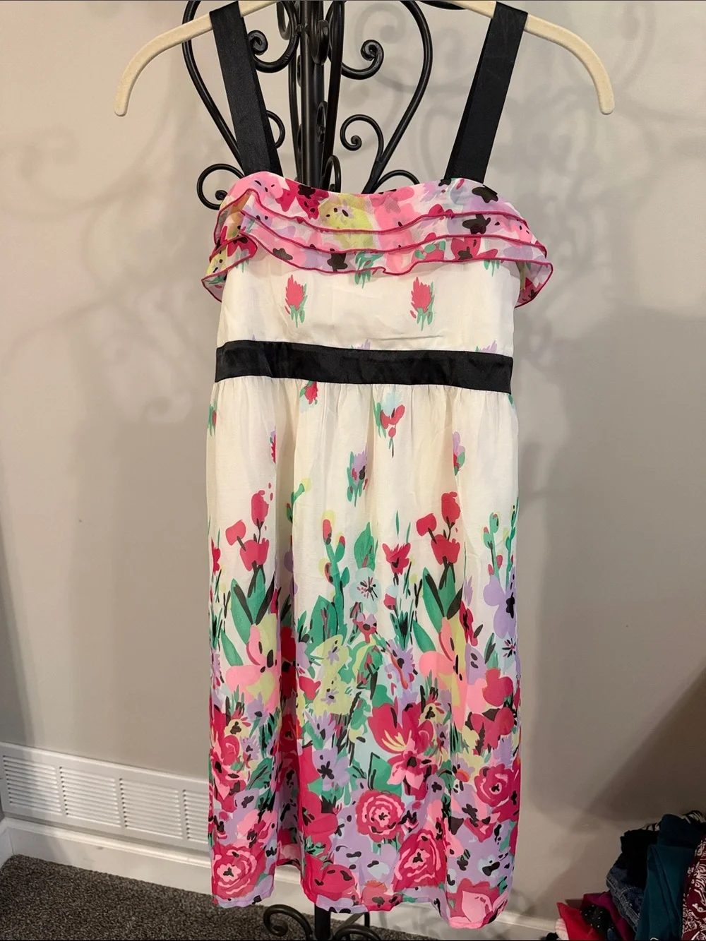 Justice White Floral Sundress with Pink & Green Accents